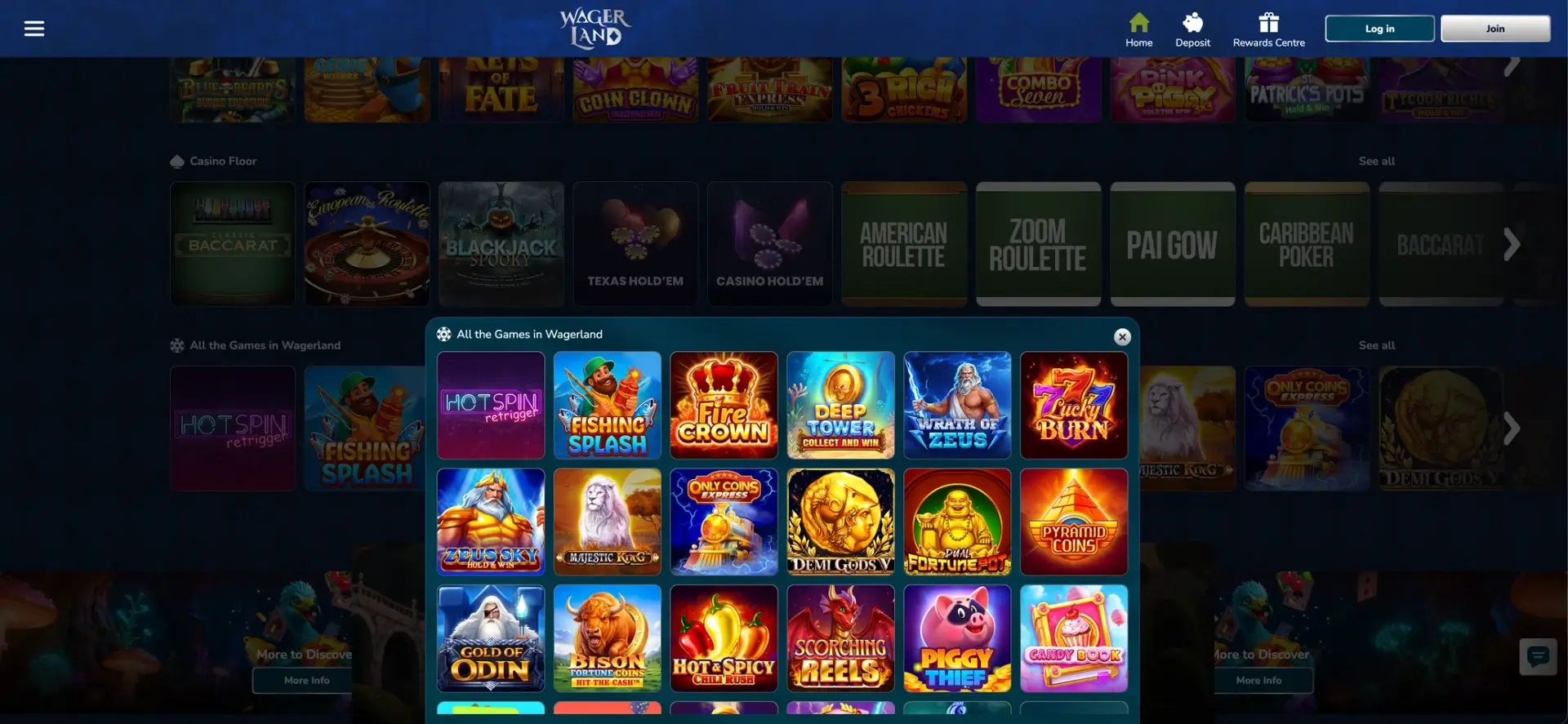 WagerLand full games browser