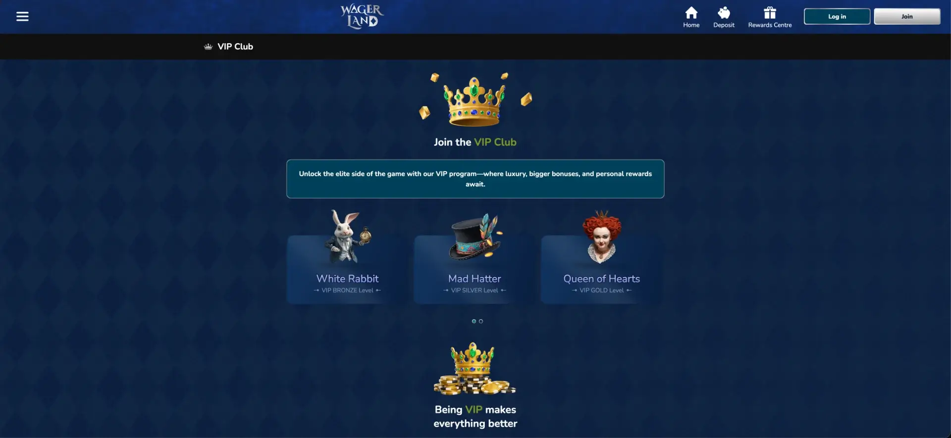 WagerLand VIP Club page